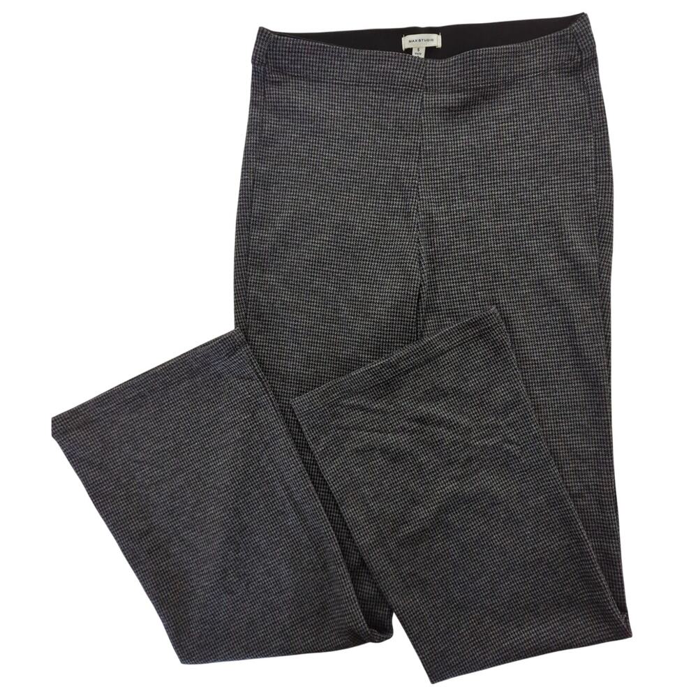 MAX STUDIO Boot Leg Pull 4 way Stretch Black Gray Houndstooth Pants Women Size S